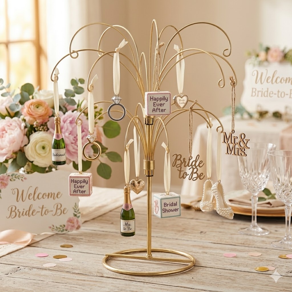 HOHIYA 2-Piece Ornament Display Stand 13.5 Inch Gold Heavy Duty Wire Hanging Holder Max Load 1.5 lbs for Glass Baubles and Easter Eggs Sturdy Metal Display Stand